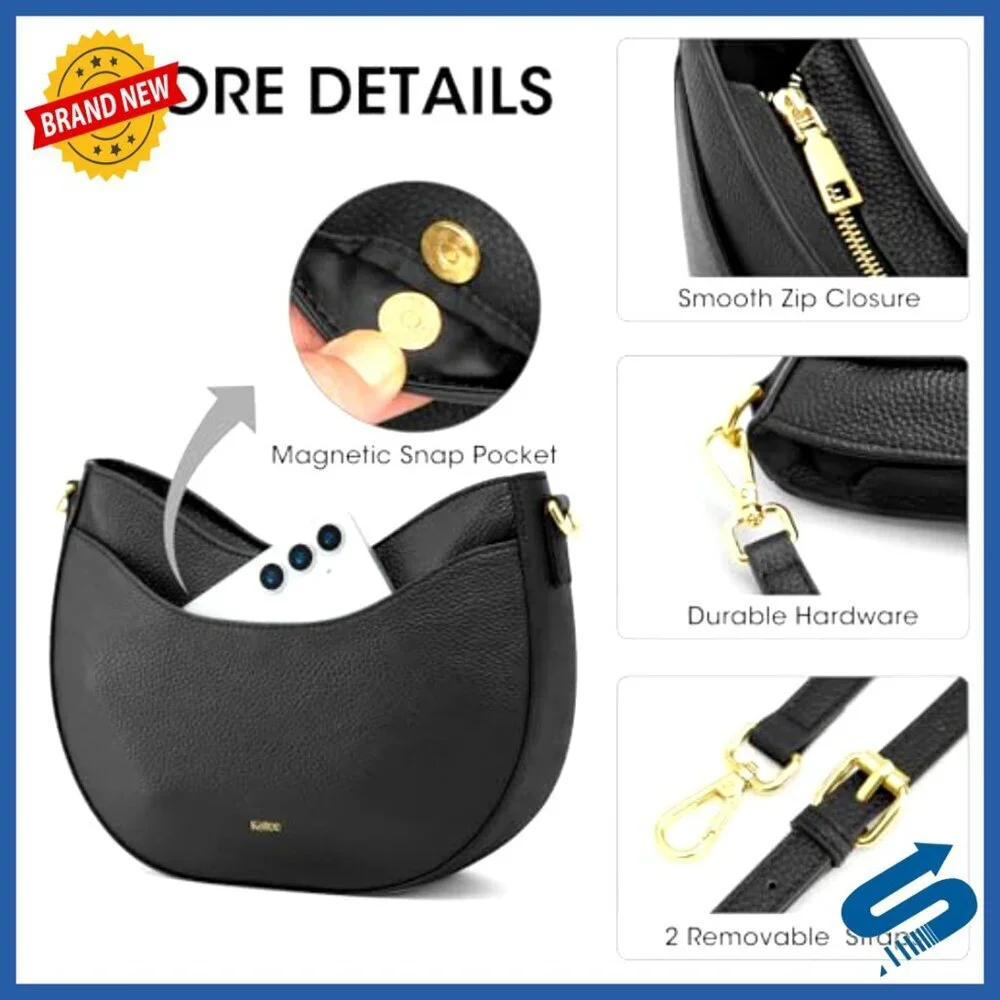 Soft Leather Crossbody Hobo Bag with Detachable Straps and Multiple Pockets